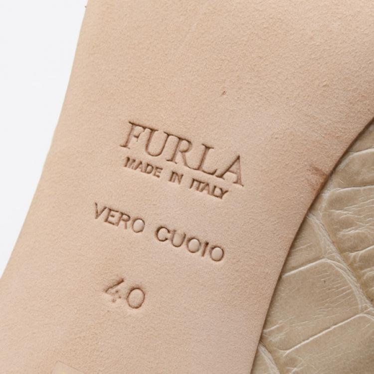 Pre Owned Furla Nude Embossed Open Toe Heels Size 40
