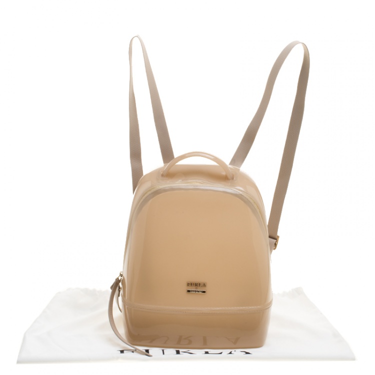 Pre Owned Furla Beige Rubber Small Candy Backpack 
