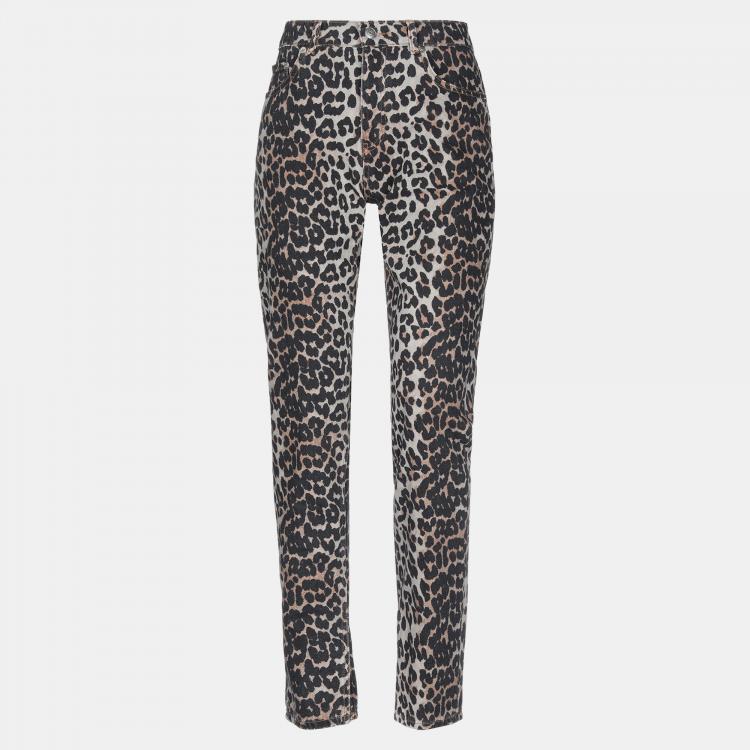 Pre Owned Ganni Multicolor Animal Print Denim Jeans M Waist 28"