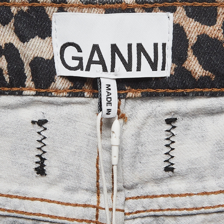 Pre Owned Ganni Brown Leopard Print Denim Trousers L Waist 31"