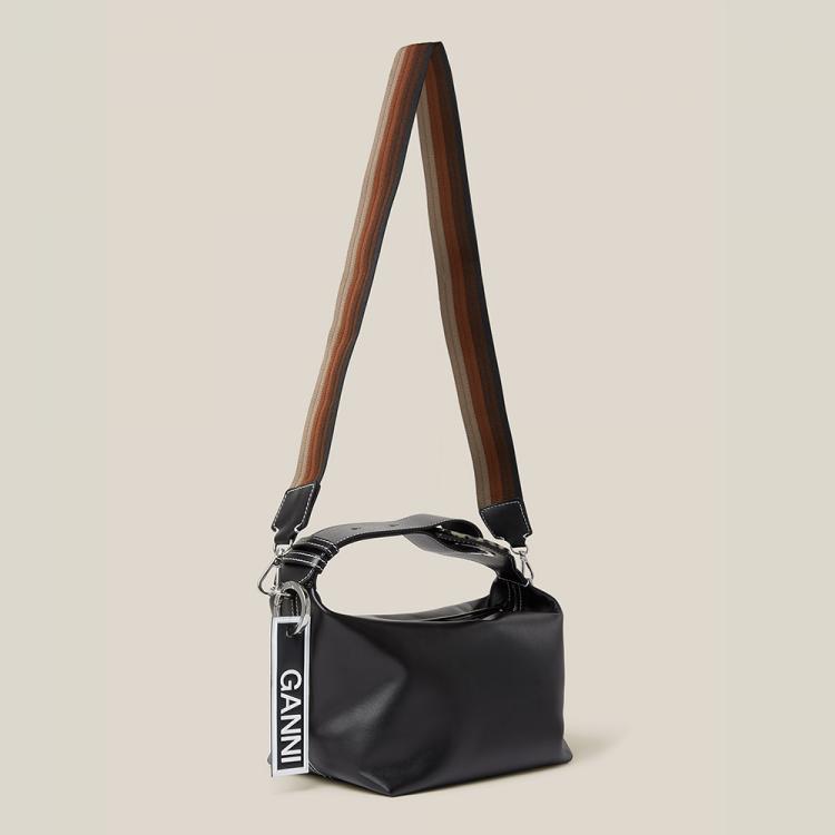 Pre Owned Ganni Black Leather Shoulder Bag