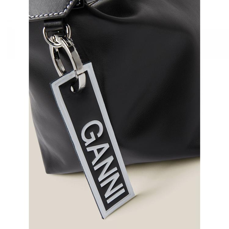 Pre Owned Ganni Black Leather Shoulder Bag