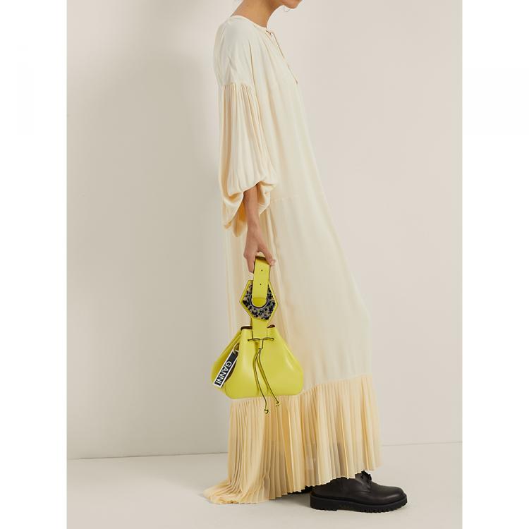Pre Owned Ganni Yellow Leather Drawstring Bag