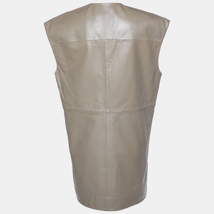 Pre Owned Ganni Brown Leather Sleeveless Shift Dress M