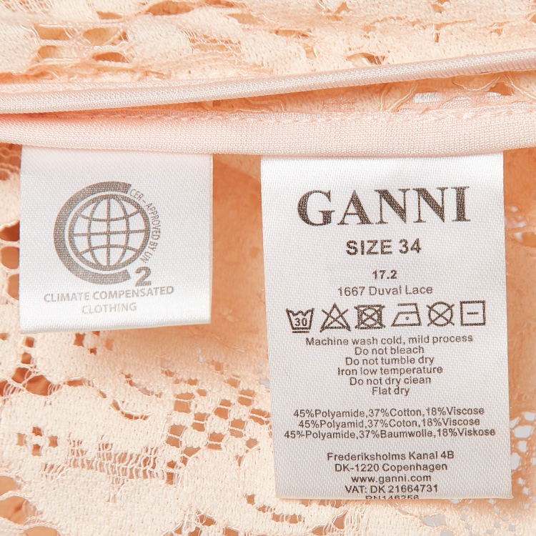 Pre Owned Ganni Light Orange Lace Short Sleeve Maxi Dress S