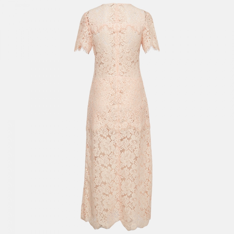 Pre Owned Ganni Light Orange Lace Short Sleeve Maxi Dress S
