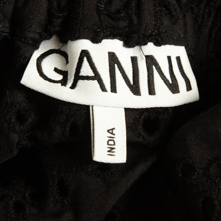 Pre Owned Ganni Black Cotton Broderie Anglaise Asymmetric Midi Skirt S