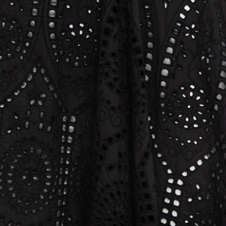 Pre Owned Ganni Black Cotton Broderie Anglaise Asymmetric Midi Skirt S