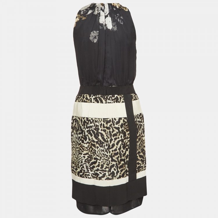 Pre Owned Giambattista Valli Black Printed Silk Sleeve Midi Dress S