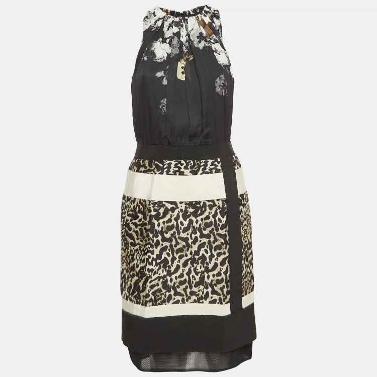 Pre Owned Giambattista Valli Black Printed Silk Sleeve Midi Dress S