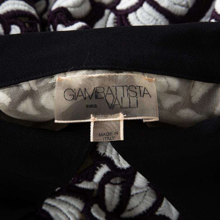 Pre Owned Giambattista Valli Black Printed Silk Georgette Floral Embroidered Ruffled Dress XL