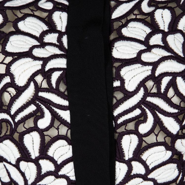 Pre Owned Giambattista Valli Black Printed Silk Georgette Floral Embroidered Ruffled Dress XL