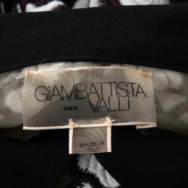 Pre Owned Giambattista Valli Black Printed Silk Georgette Floral Embroidered Ruffled Dress XL