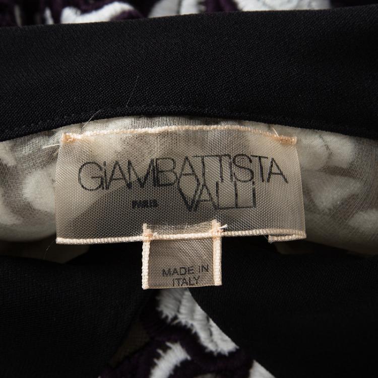 Pre Owned Giambattista Valli Black Printed Silk Georgette Floral Embroidered Ruffled Dress L