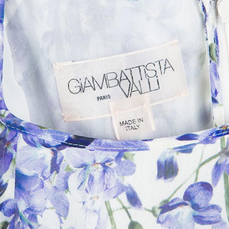 Pre Owned Giambattista Valli White Floral Print Silk Long Sleeve Blouse XL