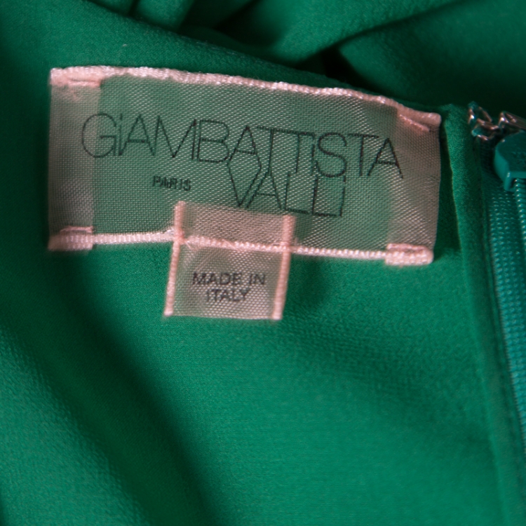 Pre Owned Giambattista Valli Kelly Green Silk Ruffled Tiered Sleeve Evening Gown XL