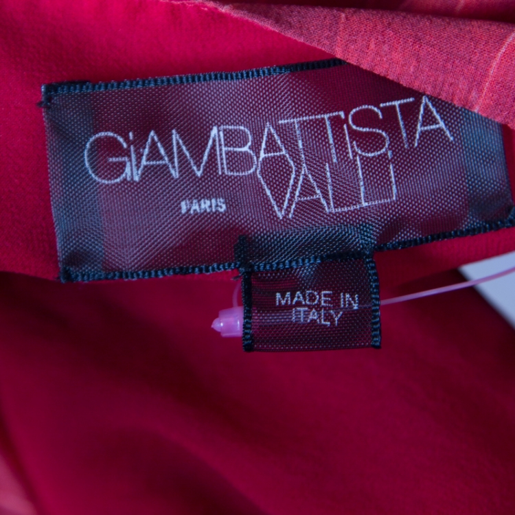 Pre Owned Giambattista Valli Red Crocodile Skin Printed Silk Sleeveless Cocktail Gown L