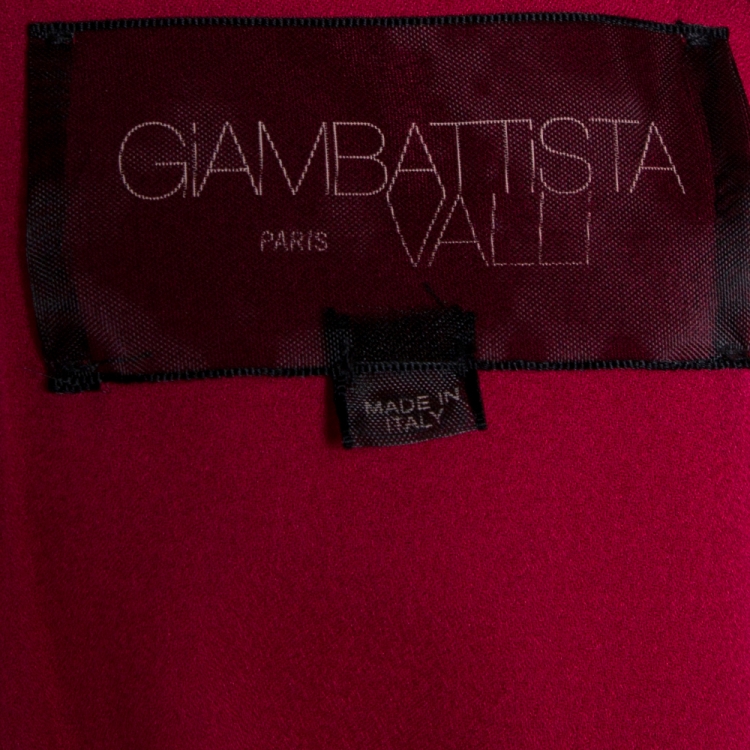Pre Owned Giambattista Valli Red Crepe Wool Ruffled Detail Pencil Dress S