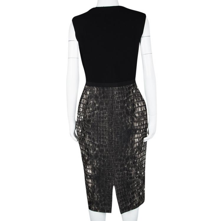Pre Owned Giambattista Valli Black Croc Print Sleeveless Dress M