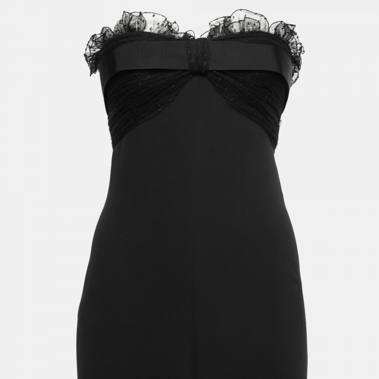 Pre Owned Giambattista Valli Black Crepe Silk Tulle Ruffled Bodice Strapless Gown XS