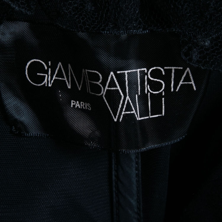 Pre Owned Giambattista Valli Black Crepe Silk Tulle Ruffled Bodice Strapless Gown XS