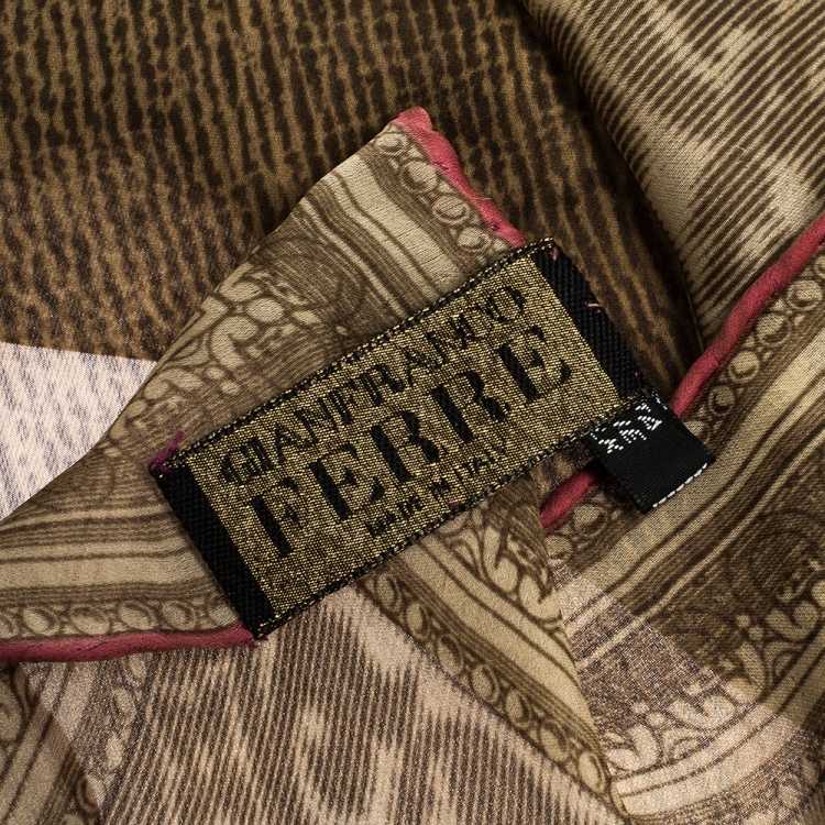 Pre Owned Gianfranco Ferre Brown Abstract Printed Silk Scarf