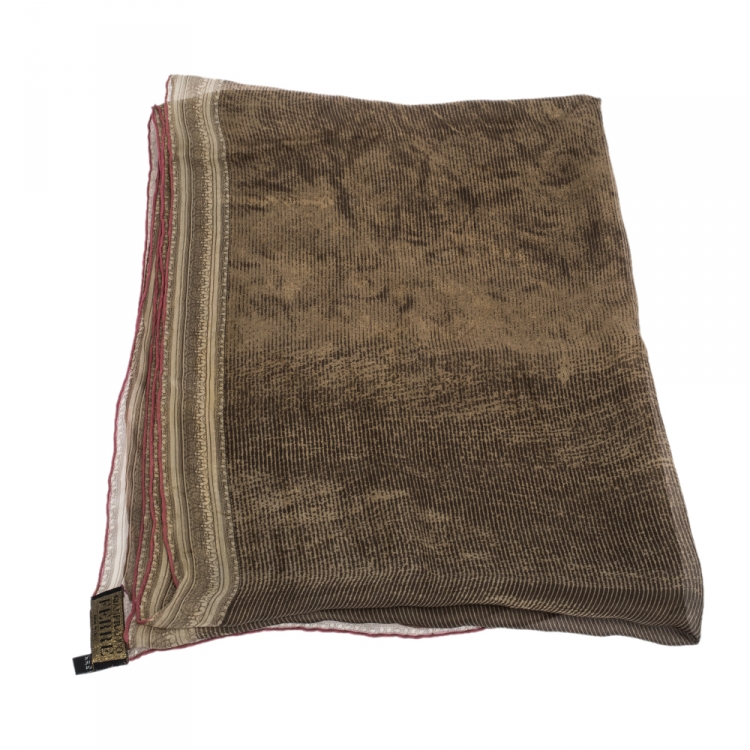 Pre Owned Gianfranco Ferre Brown Abstract Printed Silk Scarf