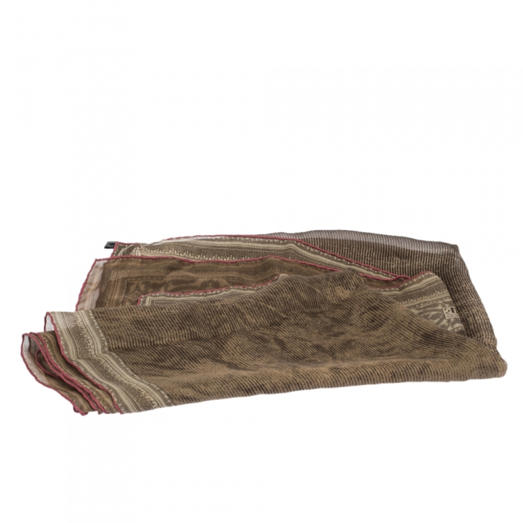 Pre Owned Gianfranco Ferre Brown Abstract Printed Silk Scarf