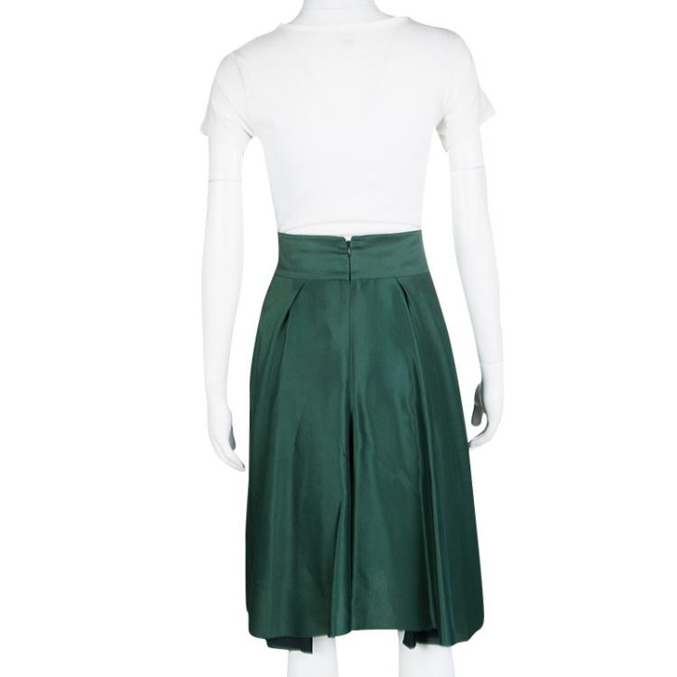 Pre Owned Gianfranco Ferre Emerald Green Ruffle Detail High Waist Draped Skort M