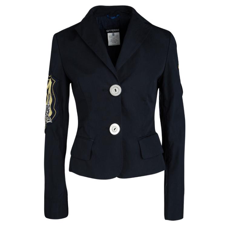 Pre Owned GF Ferre Navy Blue Logo Patchwork Detail Pants and Jacket Set S