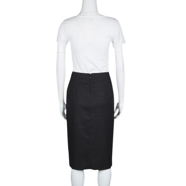 Pre Owned Gianfranco Ferre Dark Grey Wool Pencil Skirt M
