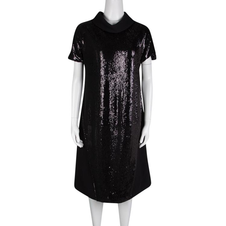 Pre Owned Gianfranco Ferre Black Sequin Embellished Wool Dress M