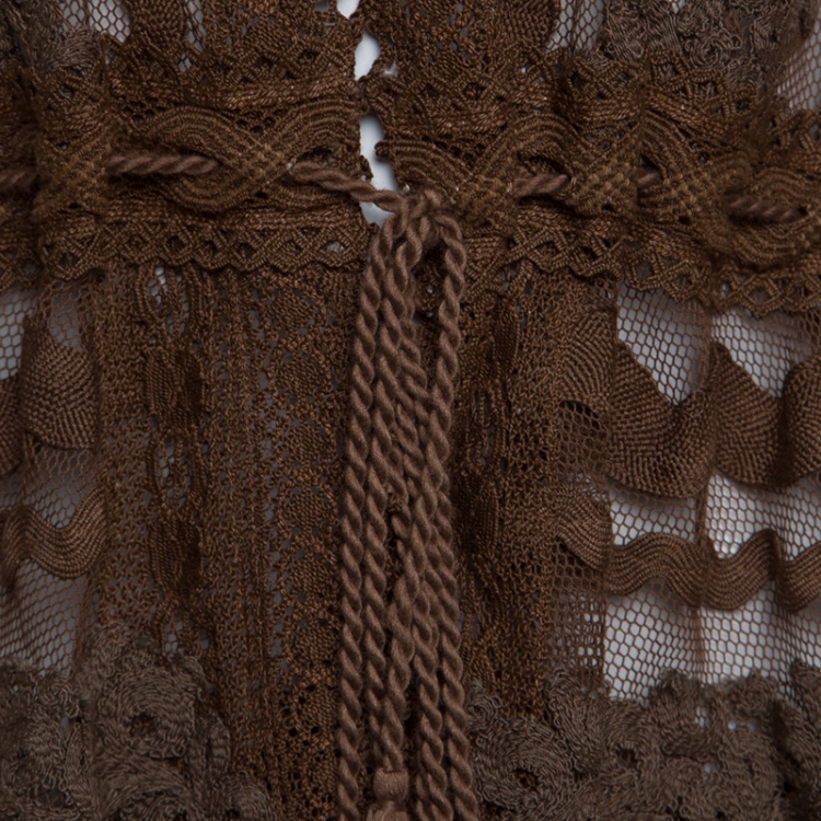 Pre Owned Gianfranco Ferre  Brown Lace Tassel Tie Detail Jacket M