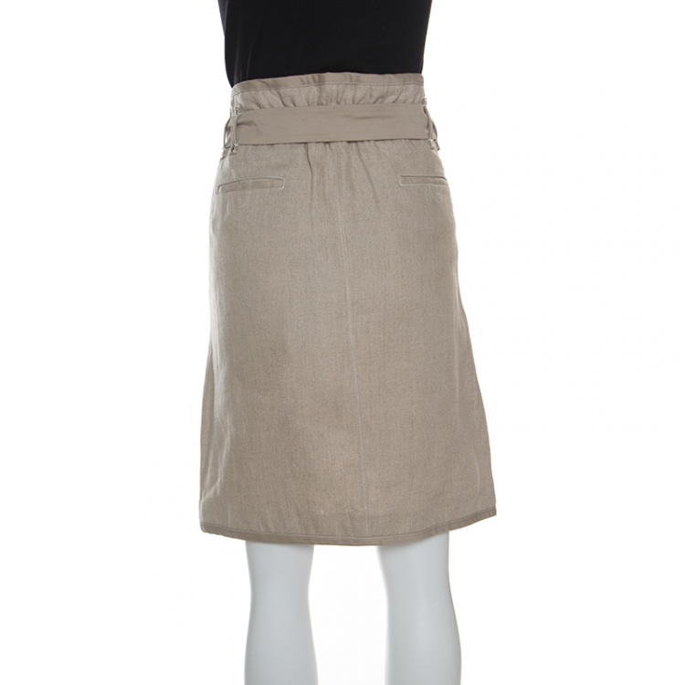Pre Owned Gianfranco Ferre Beige Linen Belted Skirt L