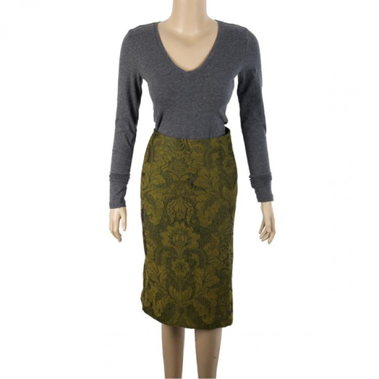 Pre Owned Gianfranco Ferre Green Brocade Skirt XL
