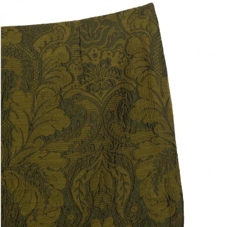 Pre Owned Gianfranco Ferre Green Brocade Skirt XL