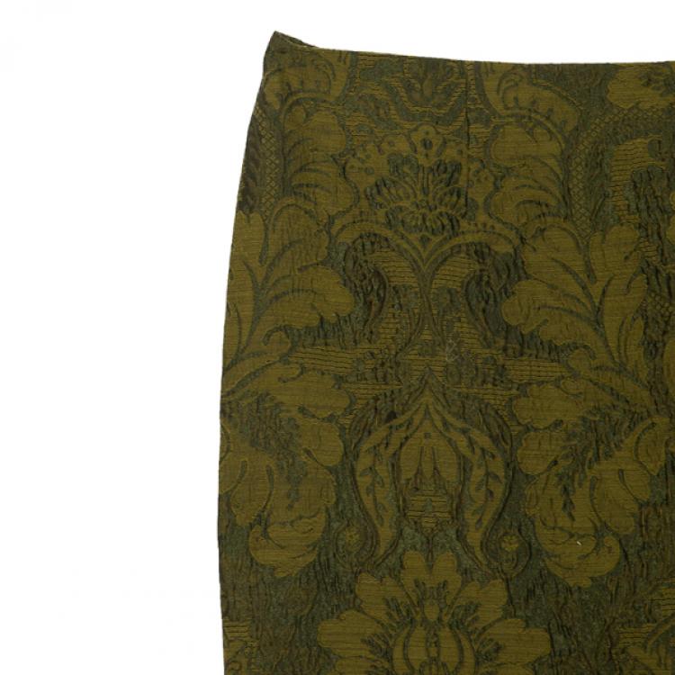 Pre Owned Gianfranco Ferre Green Brocade Skirt XL