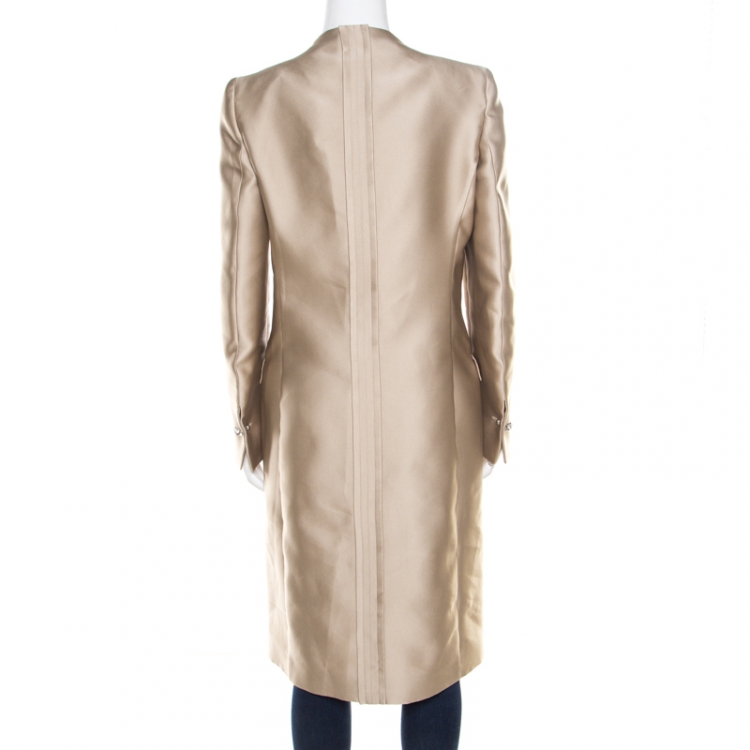 Pre Owned Gianfranco Ferre Beige Satin Double Breasted Dress Coat M