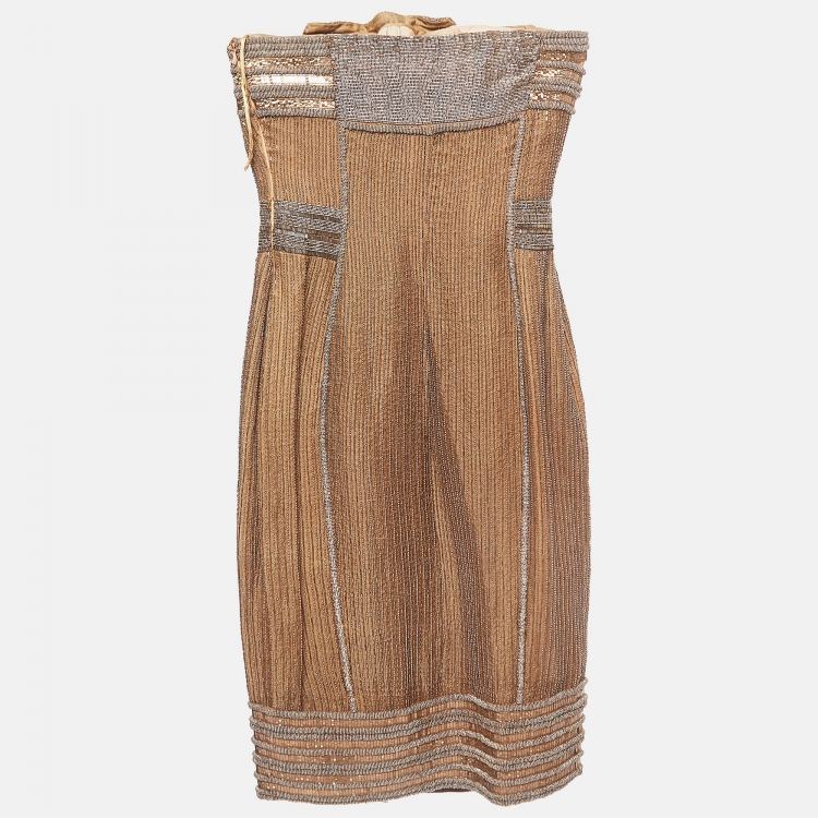 Pre Owned Gianfranco Ferre Gold Embellished Silk Corset Mini Dress S