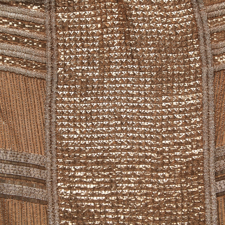 Pre Owned Gianfranco Ferre Gold Embellished Silk Corset Mini Dress S