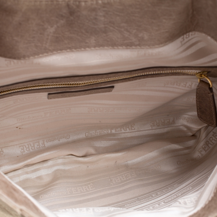 Pre Owned Gianfranco Ferre Beige Leather Foldover Clutch