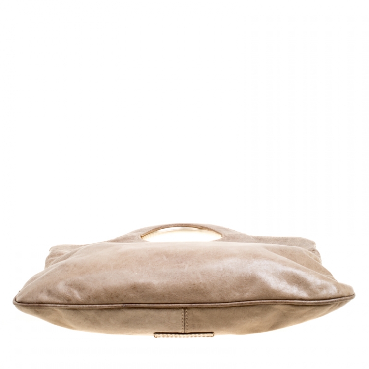 Pre Owned Gianfranco Ferre Beige Leather Foldover Clutch