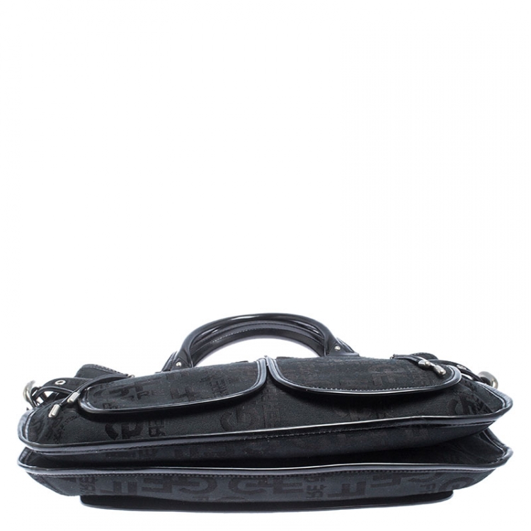 Pre Owned GF Ferre Black Signature Canvas and Leather Hobo