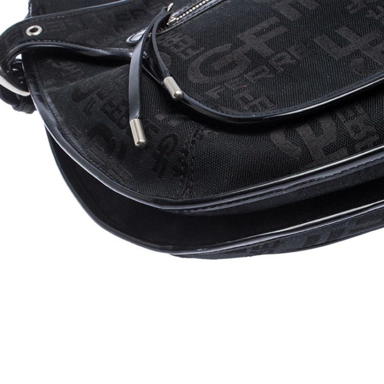 Pre Owned GF Ferre Black Signature Canvas and Leather Hobo