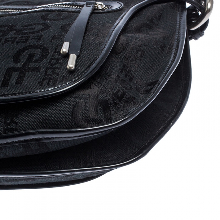 Pre Owned GF Ferre Black Signature Canvas and Leather Hobo