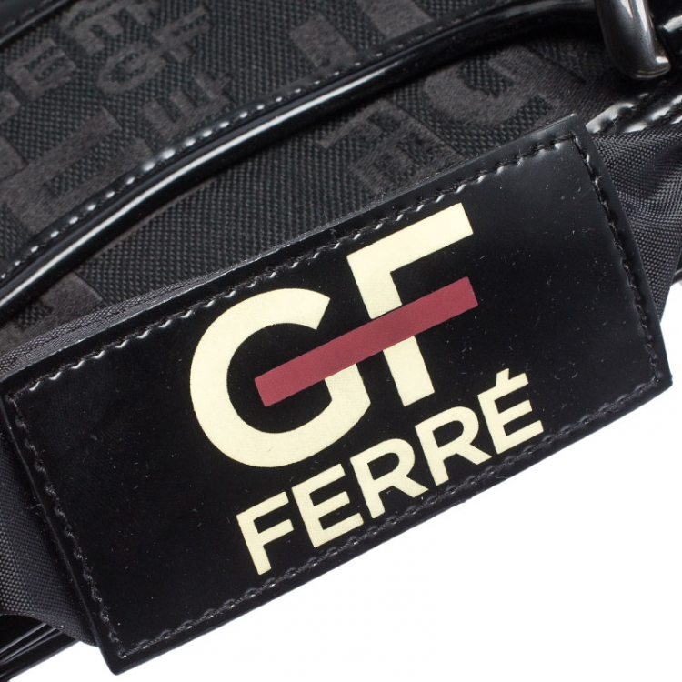Pre Owned GF Ferre Black Signature Canvas and Leather Hobo