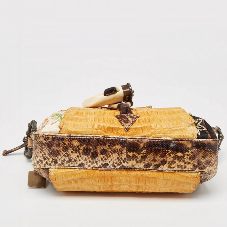 Pre Owned Gianfranco Ferre Multicolor Leopard Print Fabric, Python and Alligator Wild Jewel Shoulder Bag