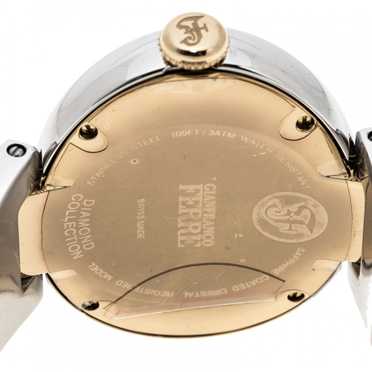 Pre Owned Gianfranco Ferre Silver White Stainless Steel Diamond Collection Oval Watch 44 mm