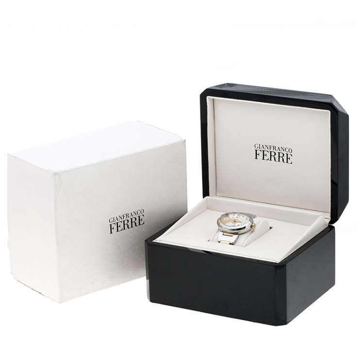 Pre Owned Gianfranco Ferre Silver White Stainless Steel Diamond Collection Oval Watch 44 mm