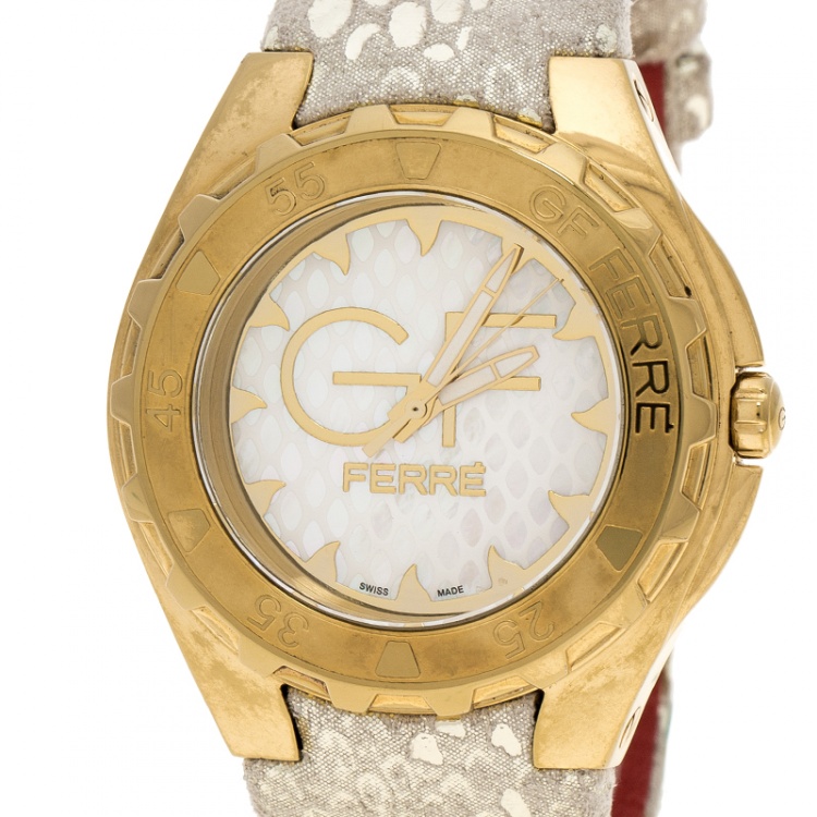 Pre Owned Gianfranco Ferre Mother of Pearl Gold-Plated Stainless Steel 9062J Women's Wristwatch 43 mm